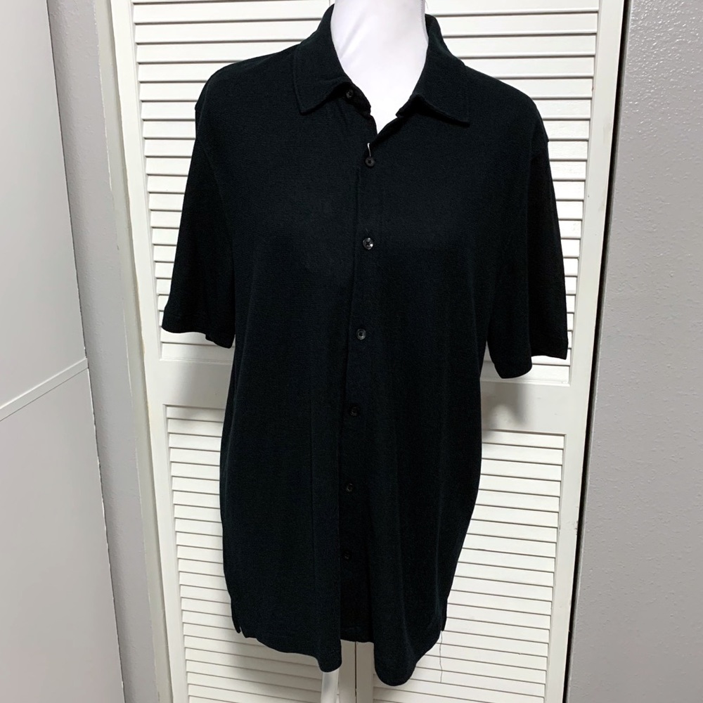 Perry Ellis Black Short Sleeve Button Down Polo